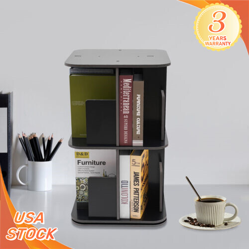 360° Rotating Bookshelf, 2 Tier Standing Bookcase, Small Corner Bookcase NEW