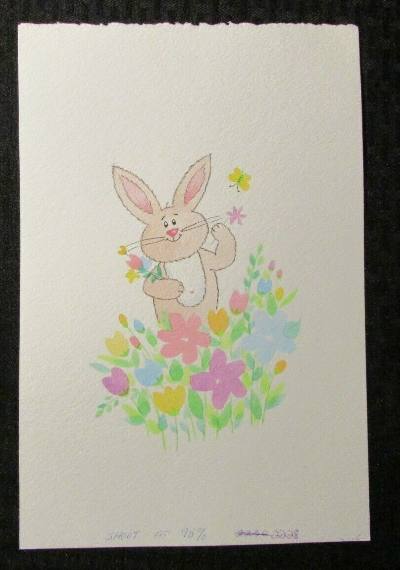 EASTER Bunny Rabbit in Flower patch & Butterfly7.25x11" Greeting Card Art #2228