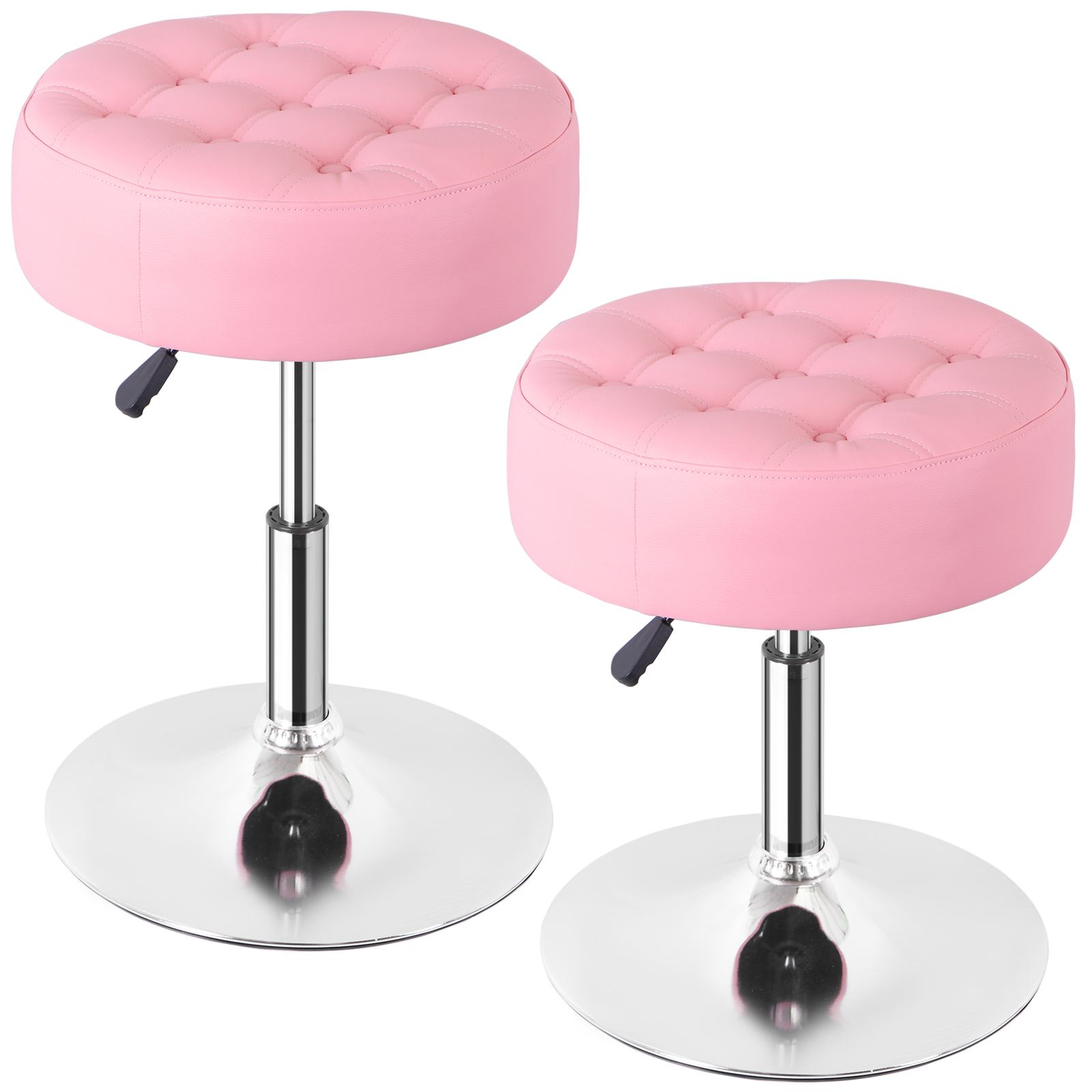 2 PCS Pink Vanity stool for Makeup Room Adjustable Height PU Leather Bar Stool