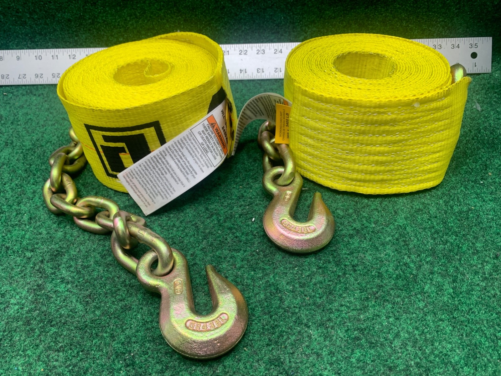 2 - Ancra 4" x 27" Heavy Duty Ancra Winch Strap with Chain Anchor Yellow