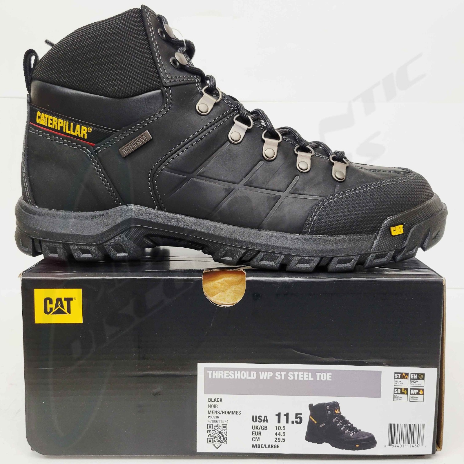 Cat Footwear US Mens 11.5 Wide Black Threshold Waterproof Steel Toe Work Boot