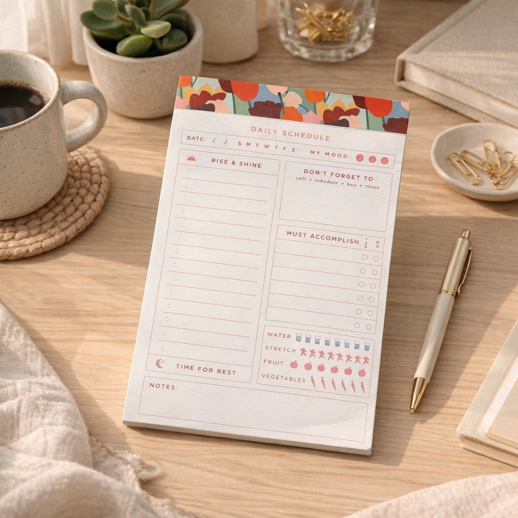 Elum Designs Anthropologie Daily Schedule Notepad Floral Gold Gilded Edge LLP13