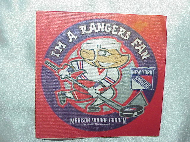 Vtg NY New York " I'm A Rangers Fan" NHL Hockey Fabric Sticker - Mascot LOL!