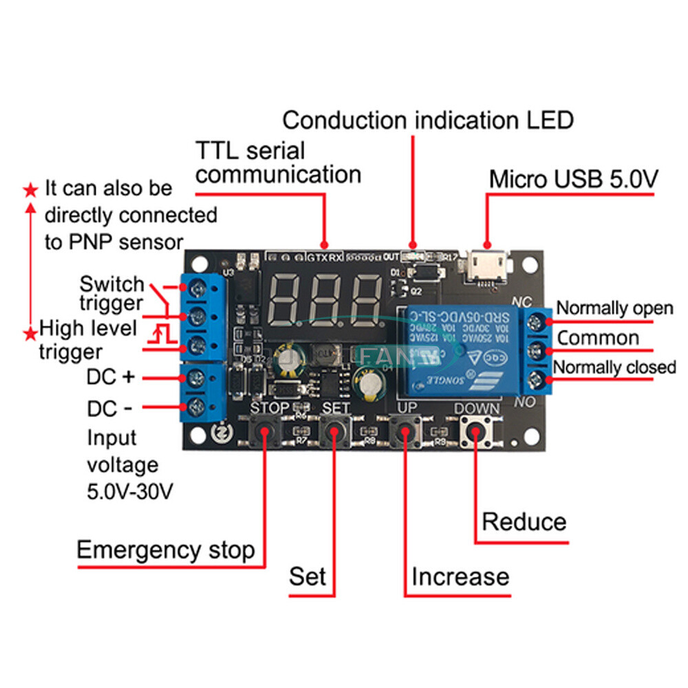 DC5-30V cyclic timing delay relay module dual MOS digital display switch module
