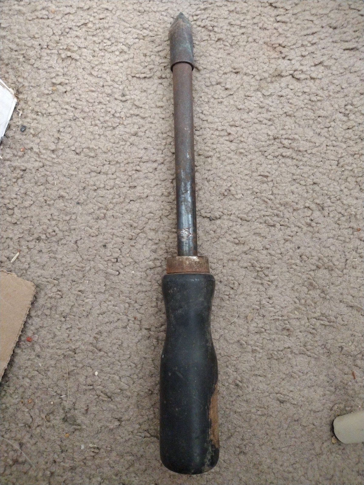 Vintage soldering iron copper head wood handle primitive