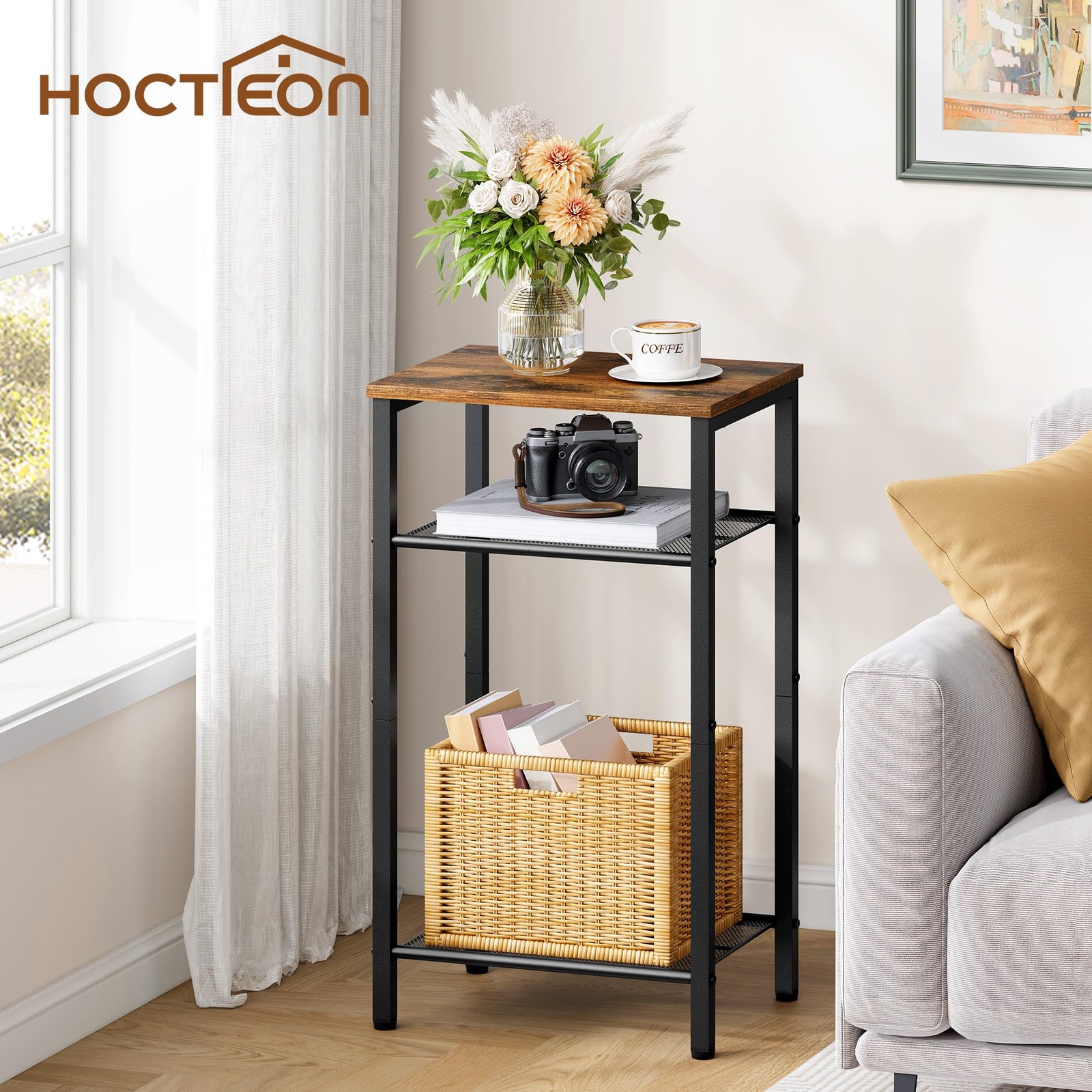 Hoctieon 3 Tier End Table, Telephone Table, Narrow Side Table with Storage, Nigh