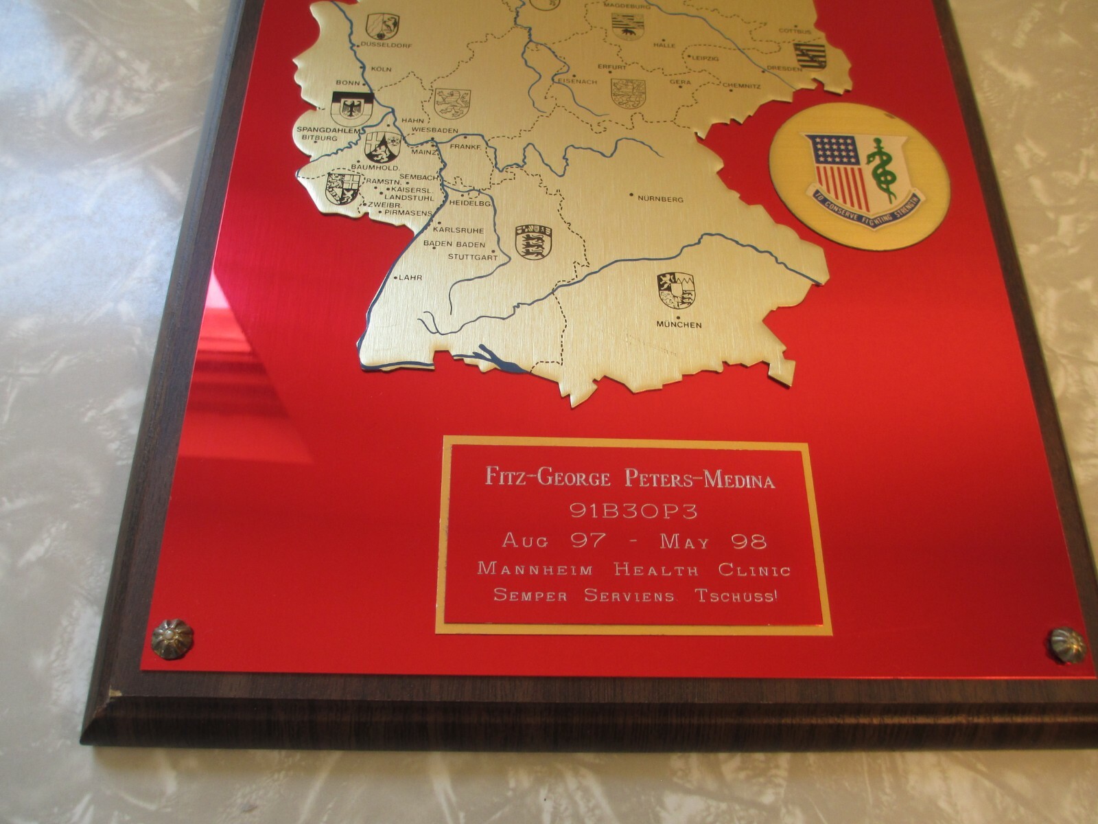 1997-98 US Army Mannheim (Germany) Health & Dental Clinic Plaque! German Base