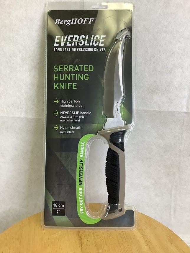 BergHOFF Everslice 7" Serrated Hunting Knife Stainless Steel Fixed Blade Outdoor