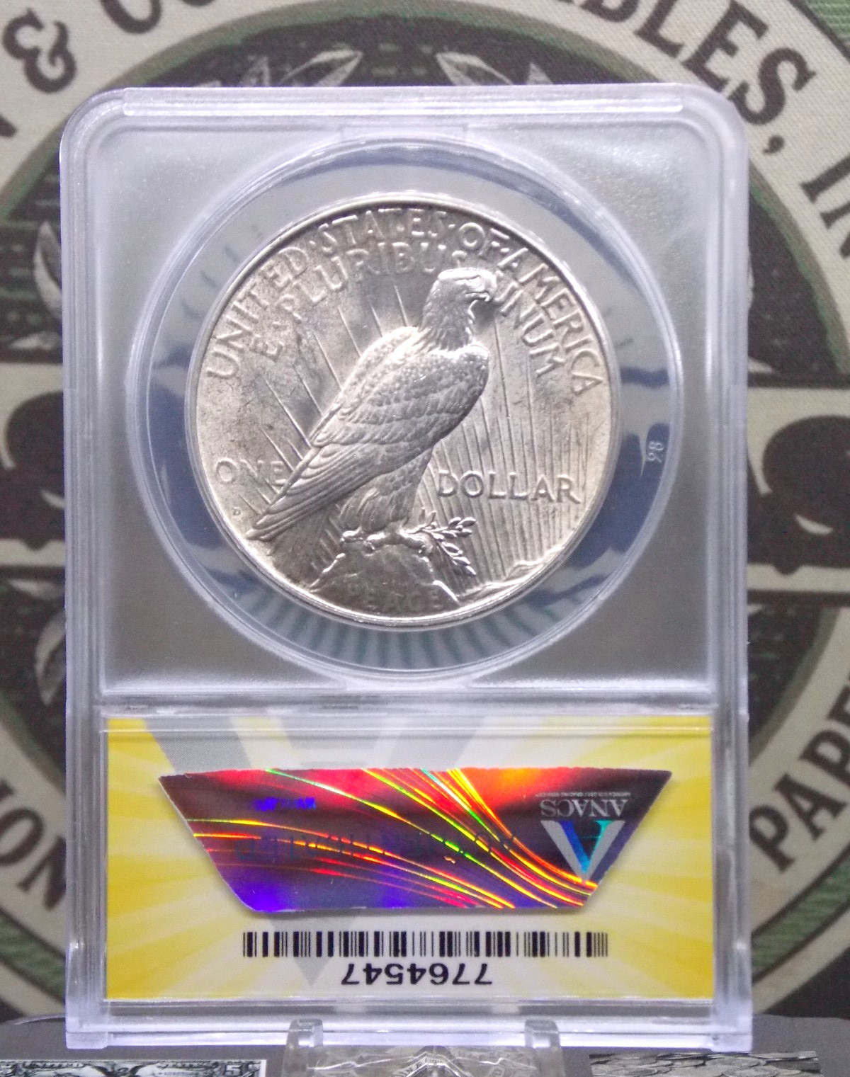 1934 "D" Peace SILVER Dollar $1 ANACS MS62 #547 Unc Uncirculated ECC&C, Inc.