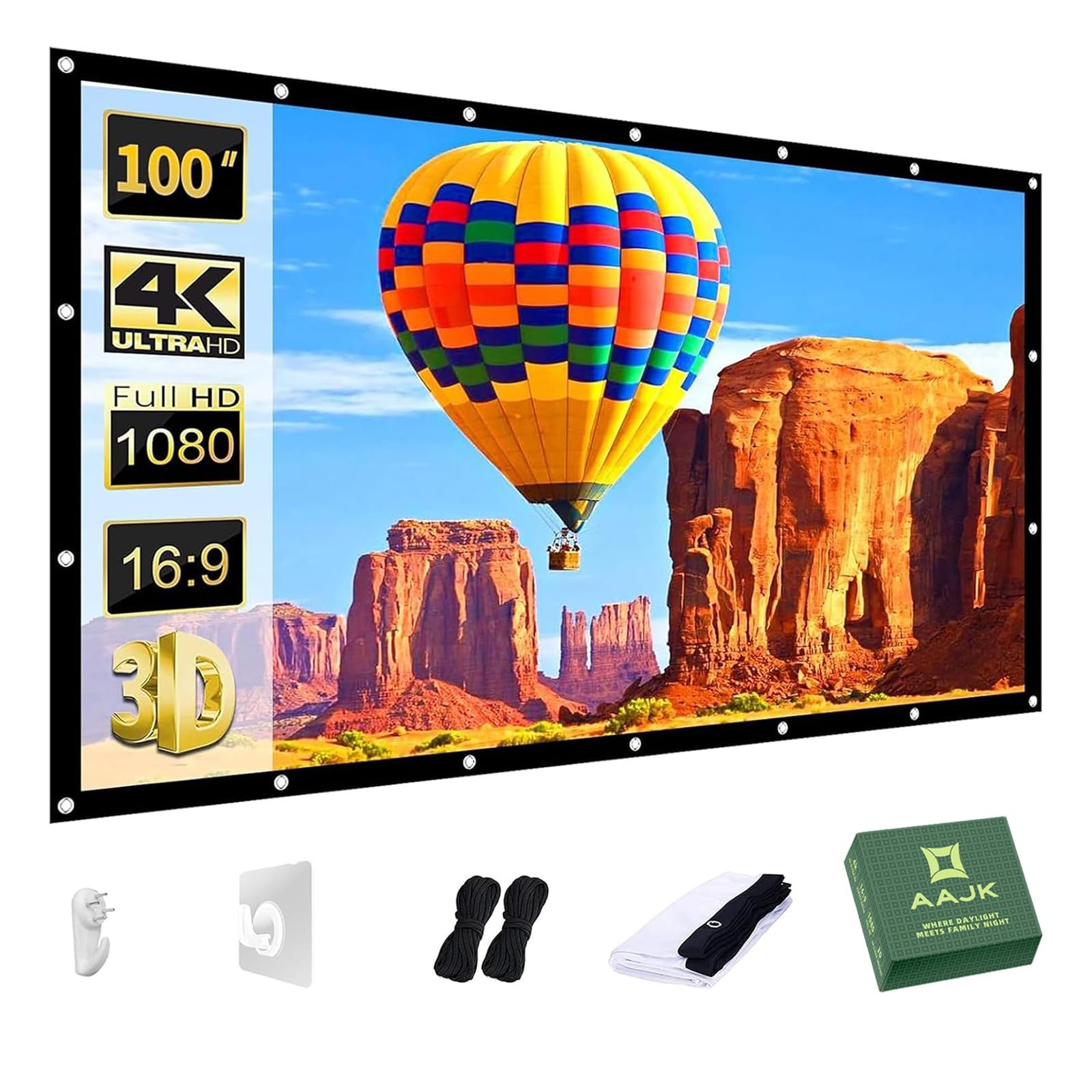 Outdoor Projector Screen 100 inch, Washable Projector Screen 16:9 Foldable An...