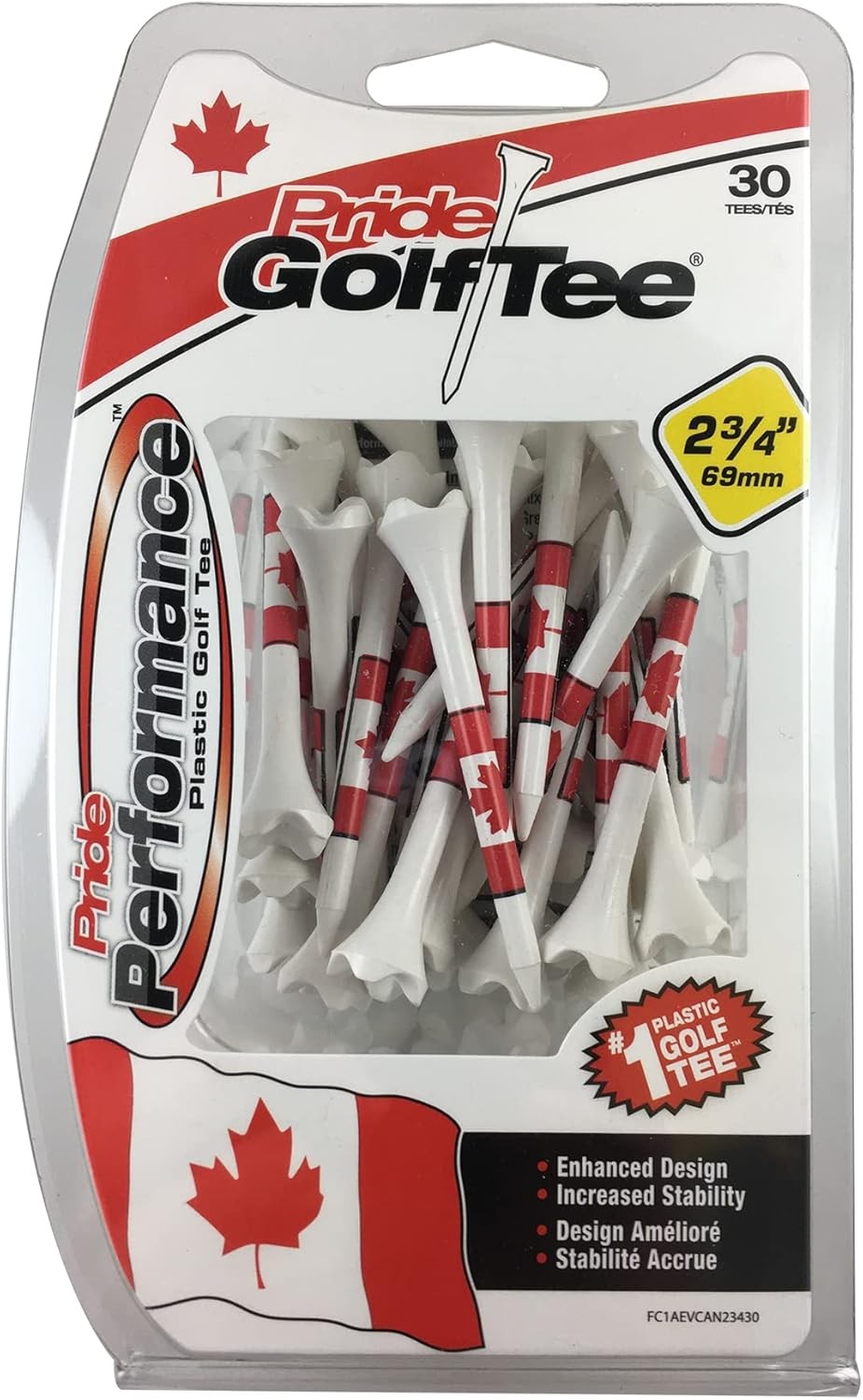 Pride Performance Canadian Flag Golf Tees, 30 Count 2-3/4 Inch, White