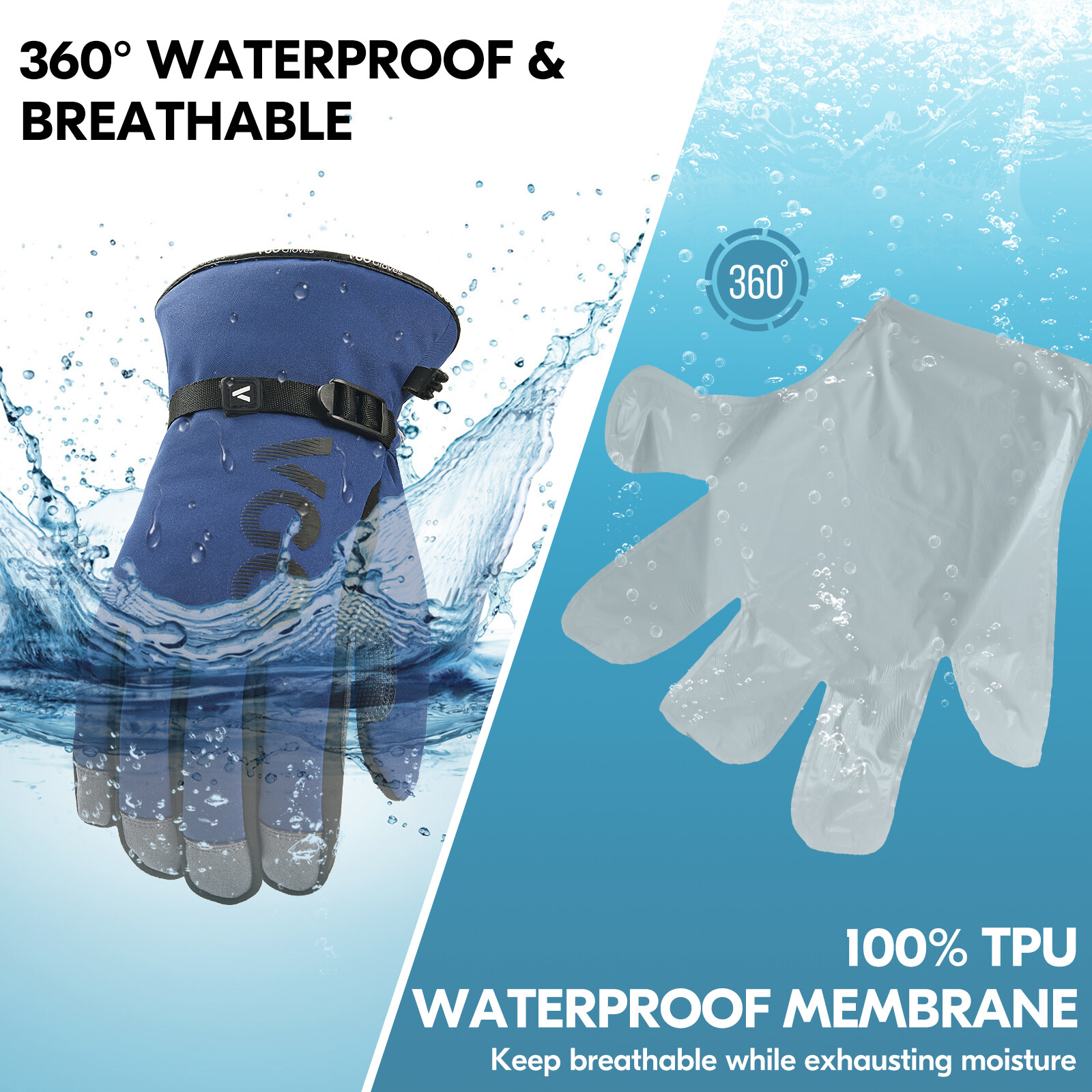Vgo 1Pairs -4℉ Lined Touchscreen Waterproof Winter Work Gloves (SL7761FLWP-BLU)
