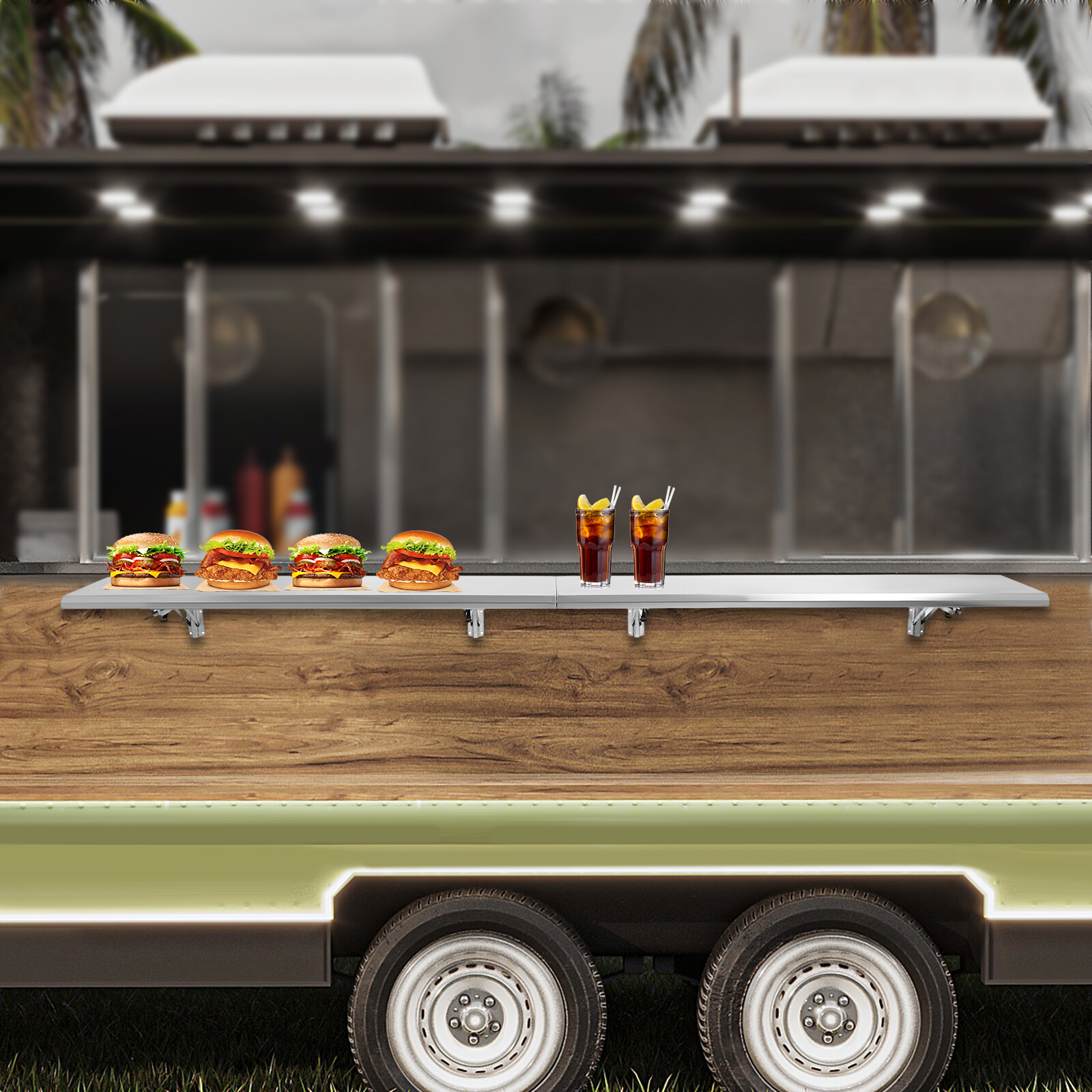96X12" Folding Shelf Stainless Steel Food Serving Shelf For Food Truck Trailer