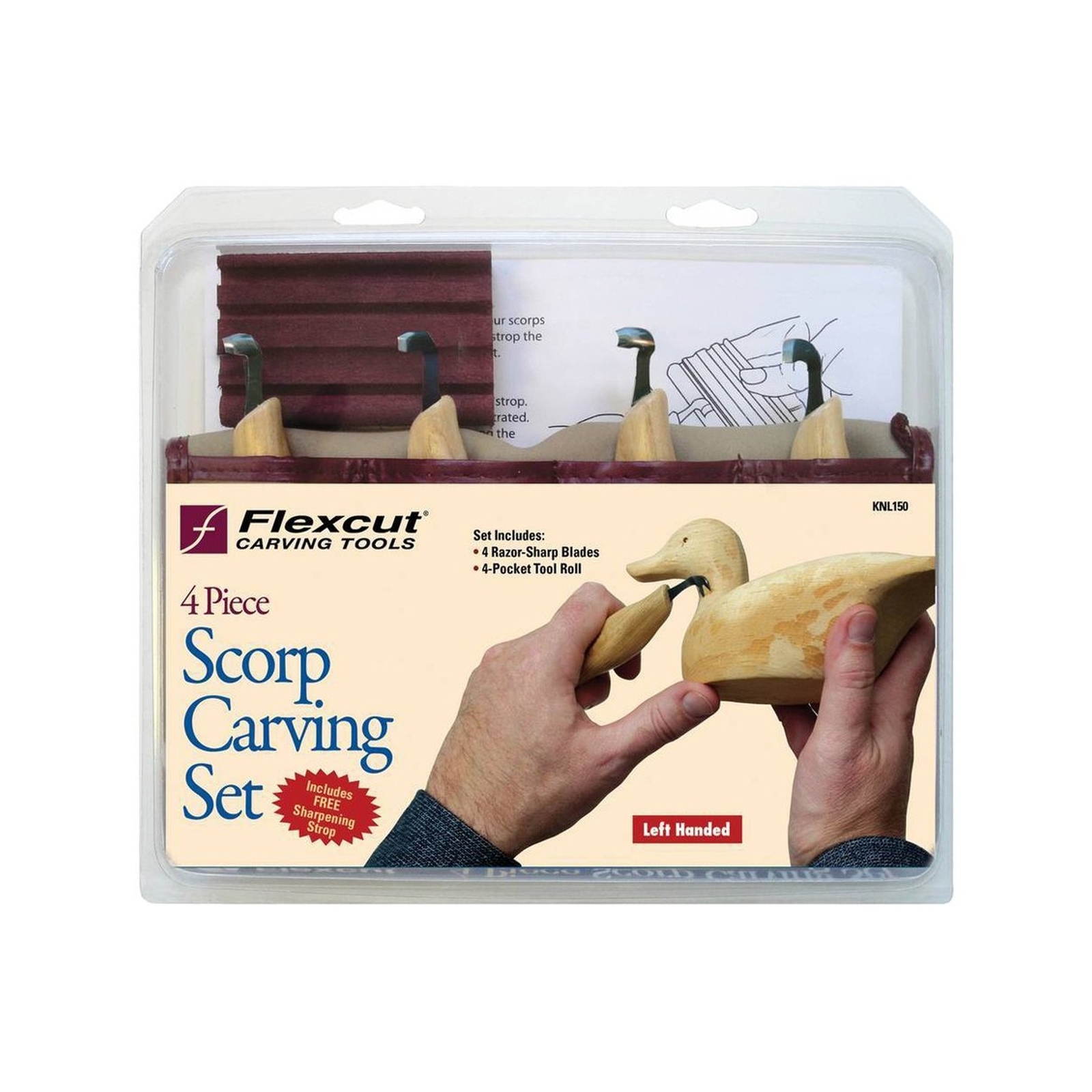 Flexcut Carving Tools, Left-Handed Scorp Set, Tool Roll and Strop Included, S...