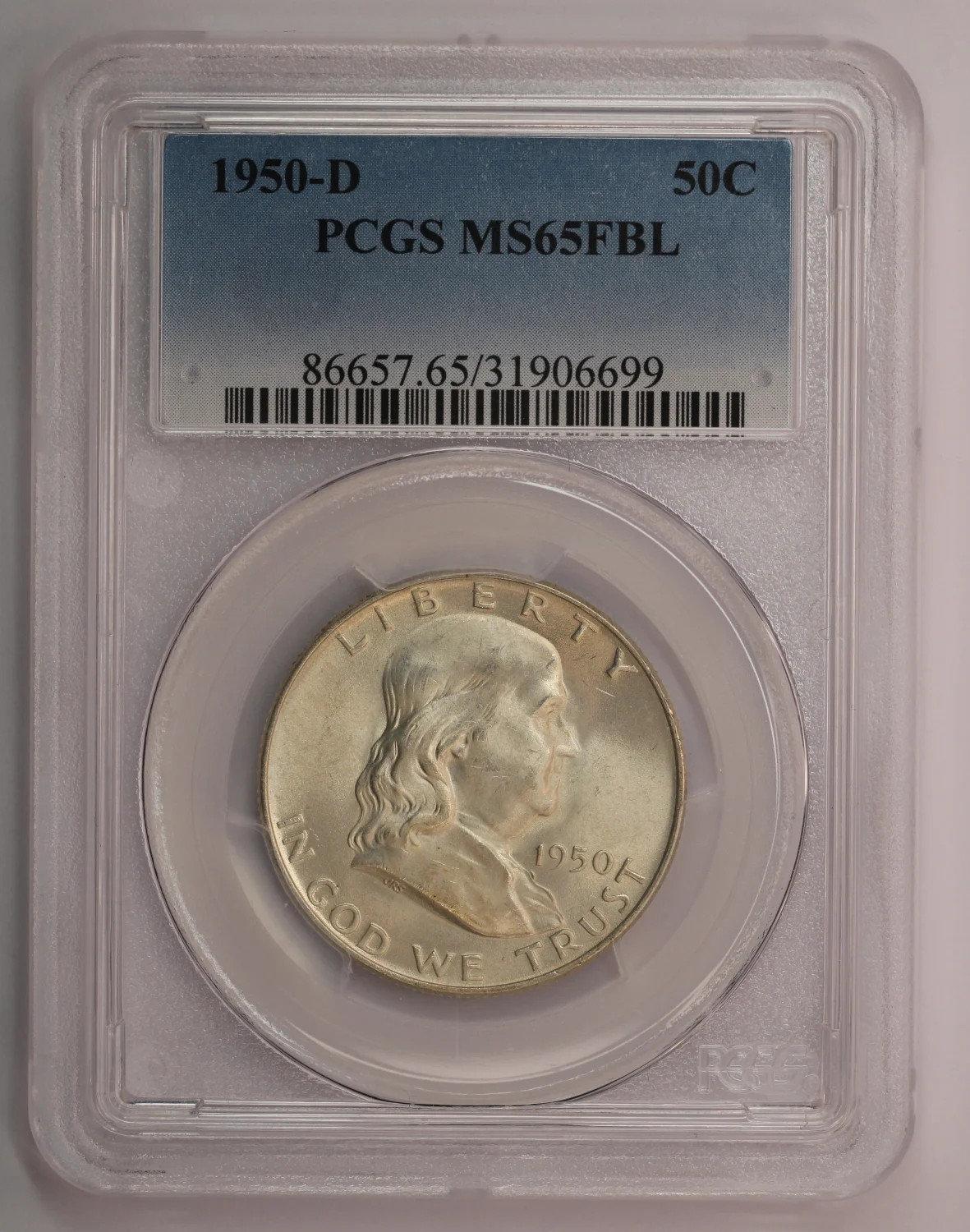 1950-D Franklin Half Dollar PCGS MS65FBL
