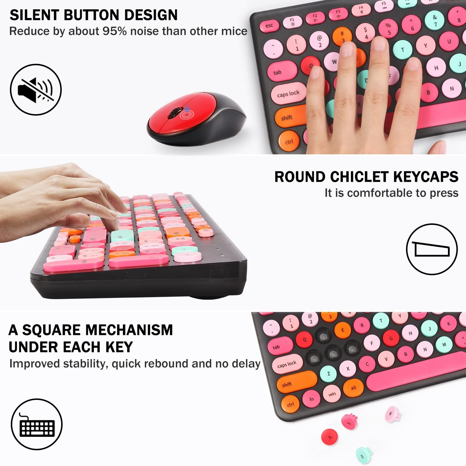 Wireless Keyboard and Mouse Combo, Retro Typewriter Keyboard with Round Keyca...