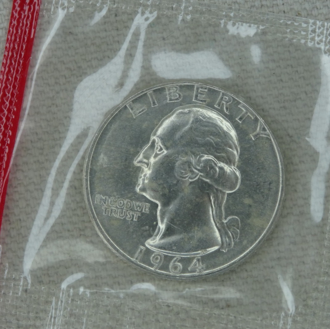 1964-D Washington Quarter US Mint Original Cello 90% Silver BU Uncirculated Coin