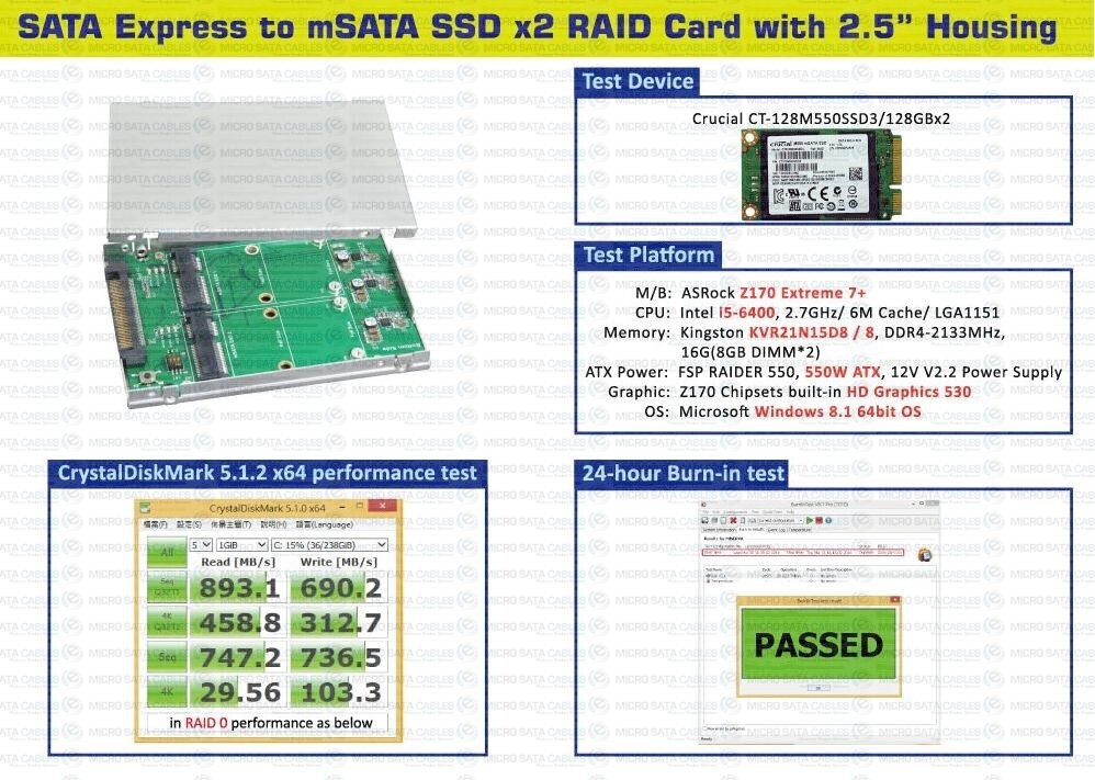 2.5 Inch SATA Express to mSATA SSD RAID Card