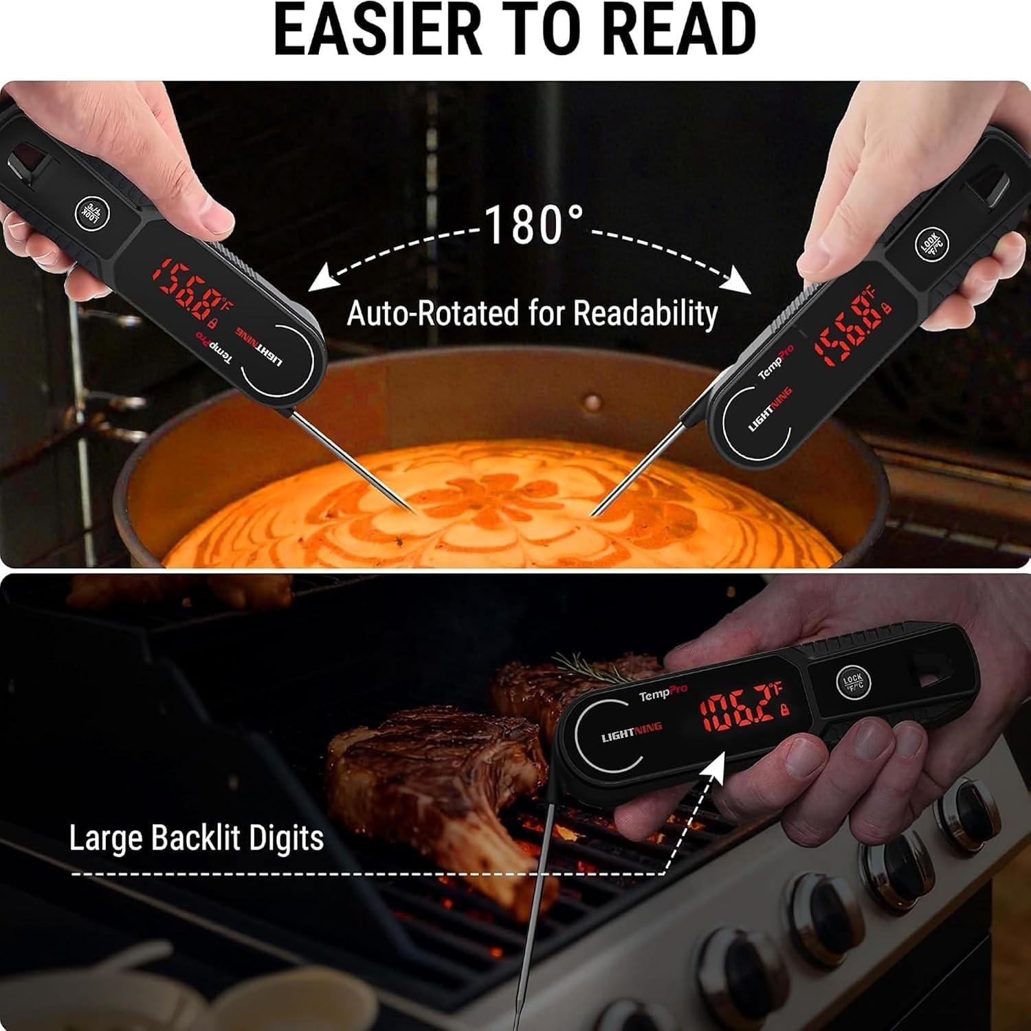 Digital Meat Thermometer with Fast Reading, Waterproof Design & Lock Feature