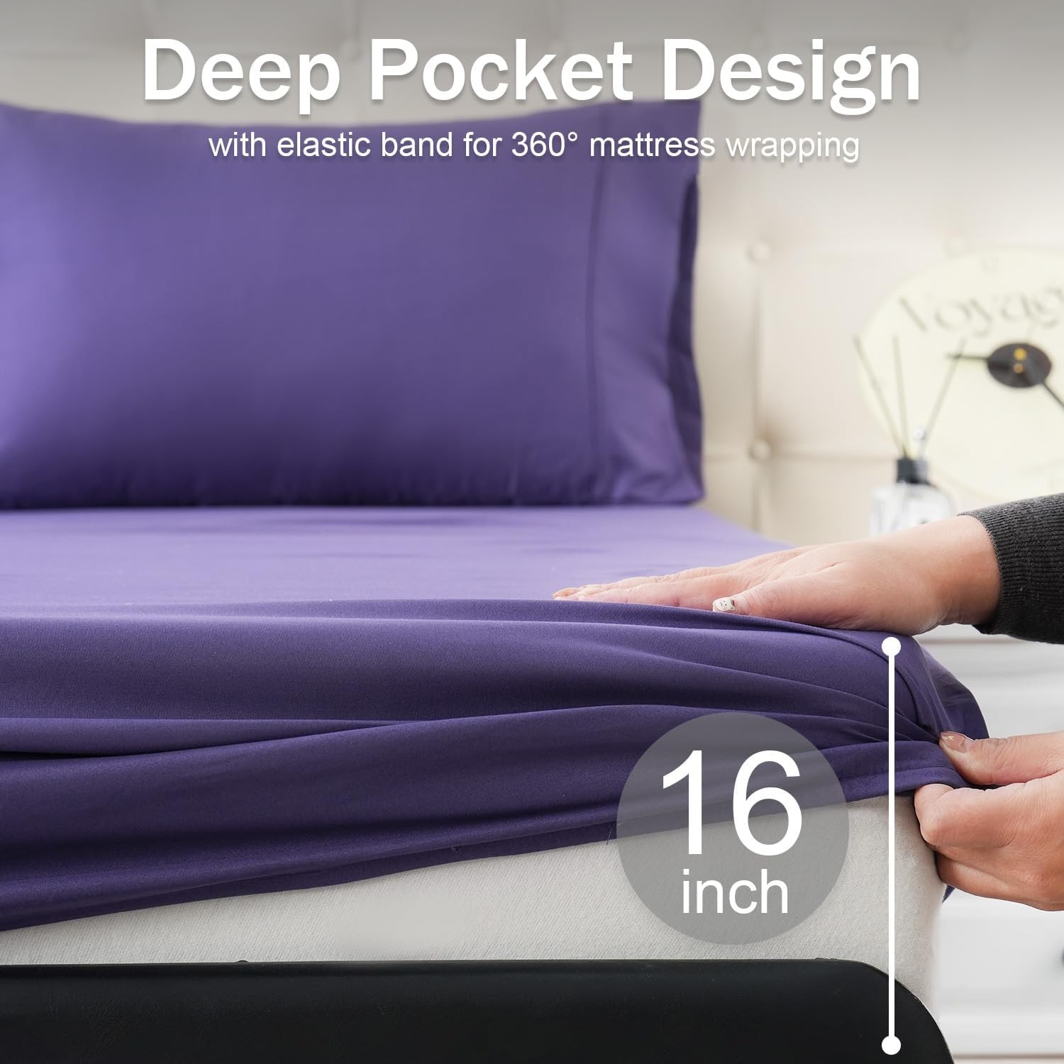 Full Bed Sheets Set Soft Breathable Bedding Sheet Set Sheets Set W/ 16" Deep