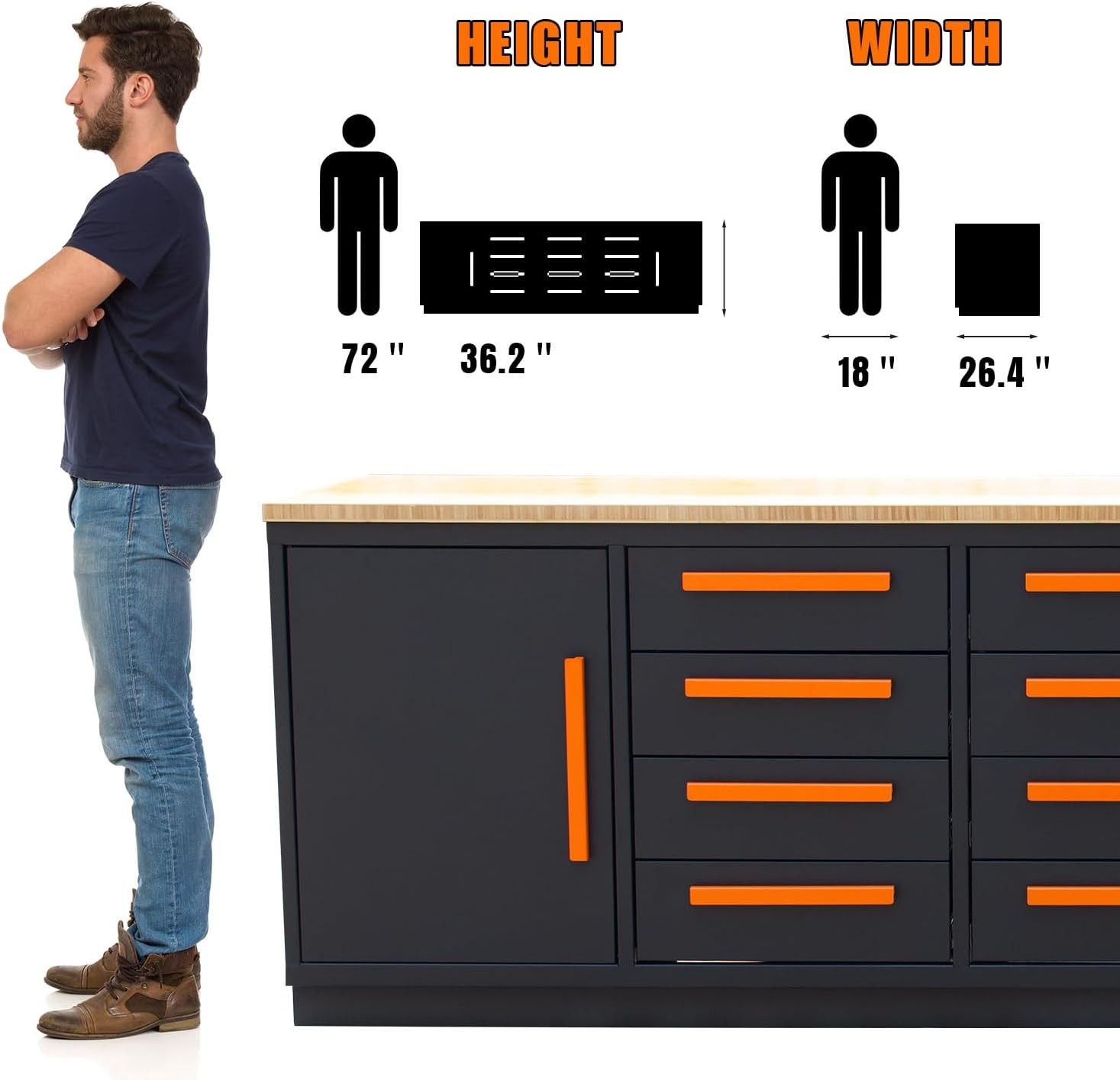12 Drawer Heavy Duty Rolling Cabinet Workbench Table w/Solid Wood Top for Garage