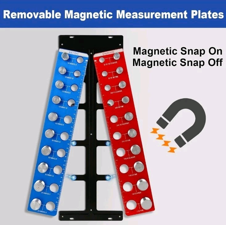 Detachable Magnetic Nut and Bolt Thread Checker 20 Bolt Sizer Standard & Metric