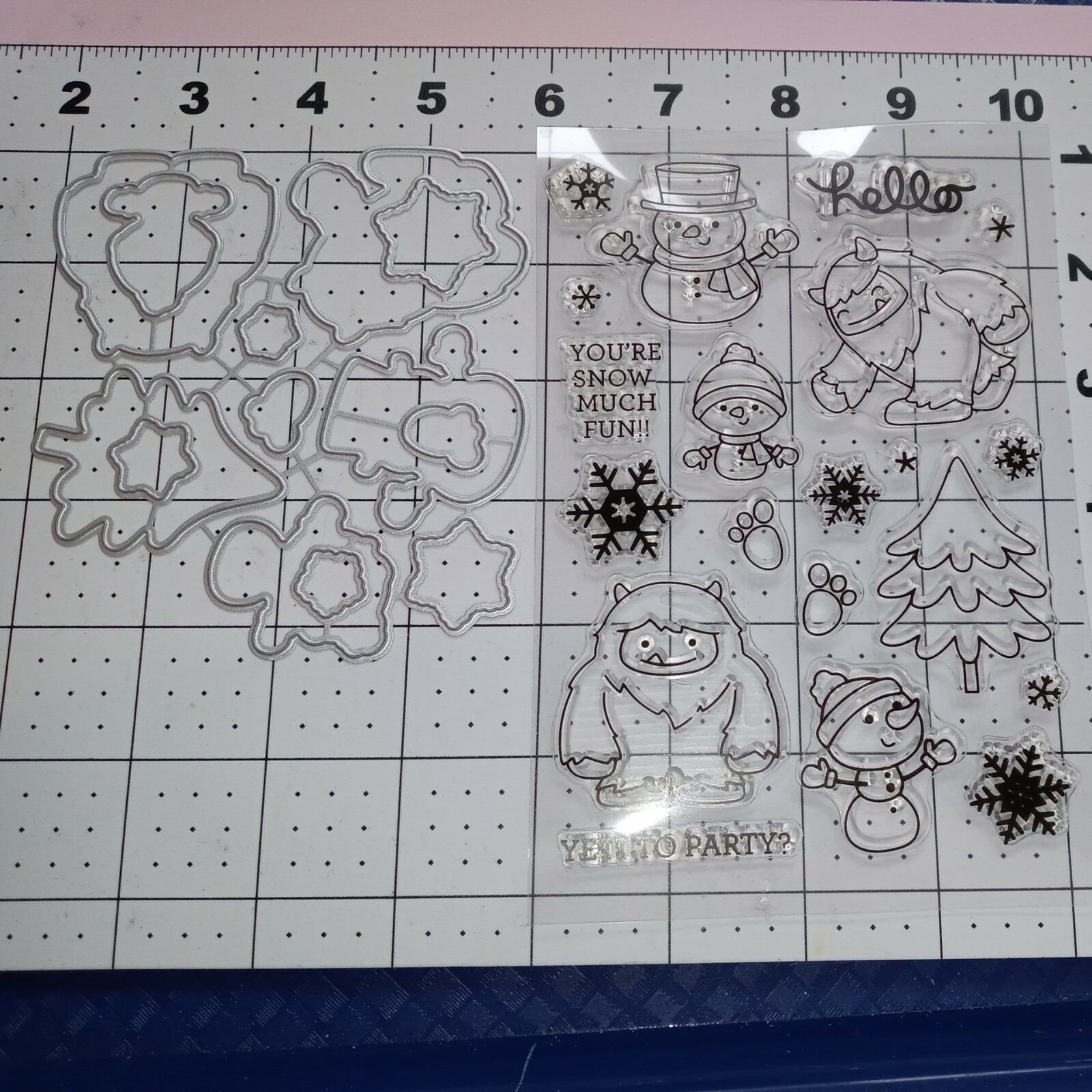 Universal Thin Metal Die Cut Tool & Stamp set Yeti Snowman Christmas snow ball