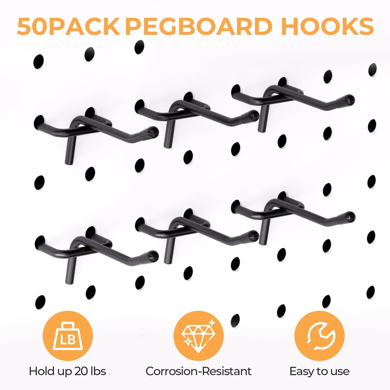 50 Pack Black Pegboard Hooks 2 Inch Metal Peg Board Hooks Accessories Peg Boa...