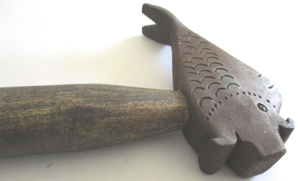 ANTIQUE OLD TOOL CLAW HAMMER FISH SHAPE UNUSUAL RARE