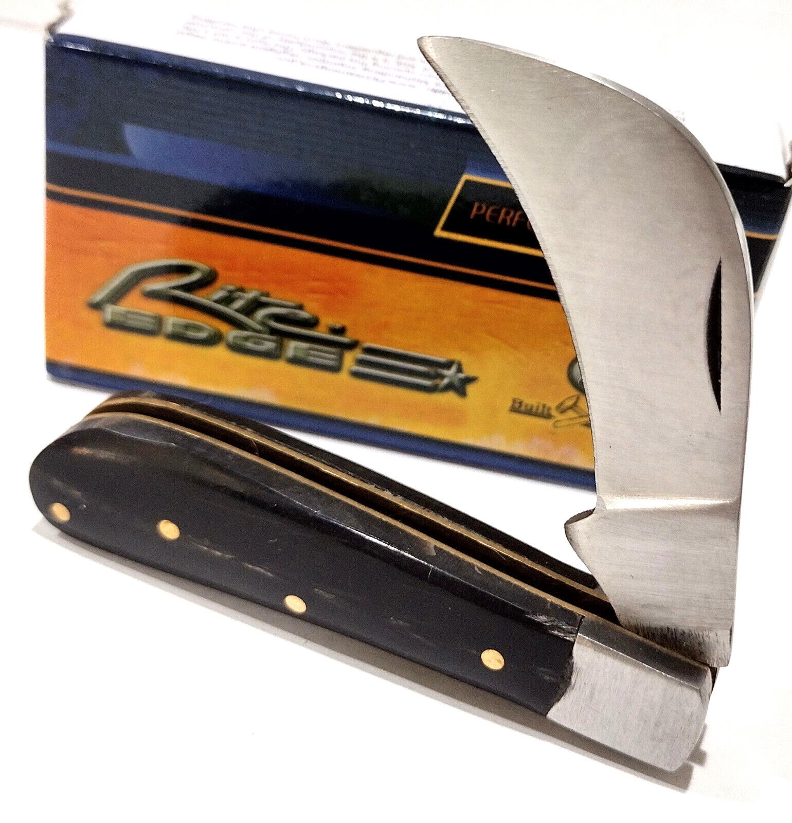 RITE-EDGE Little Hawkbill Smooth Black Bone Handles Pruning Folding Pocket Knife