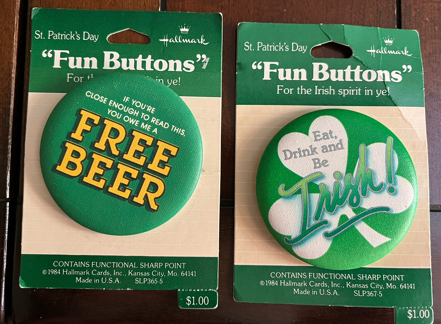 St. Patrick’s Day Fun 2 1/4 Inch Buttons/Pinbacks NOS Hallmark