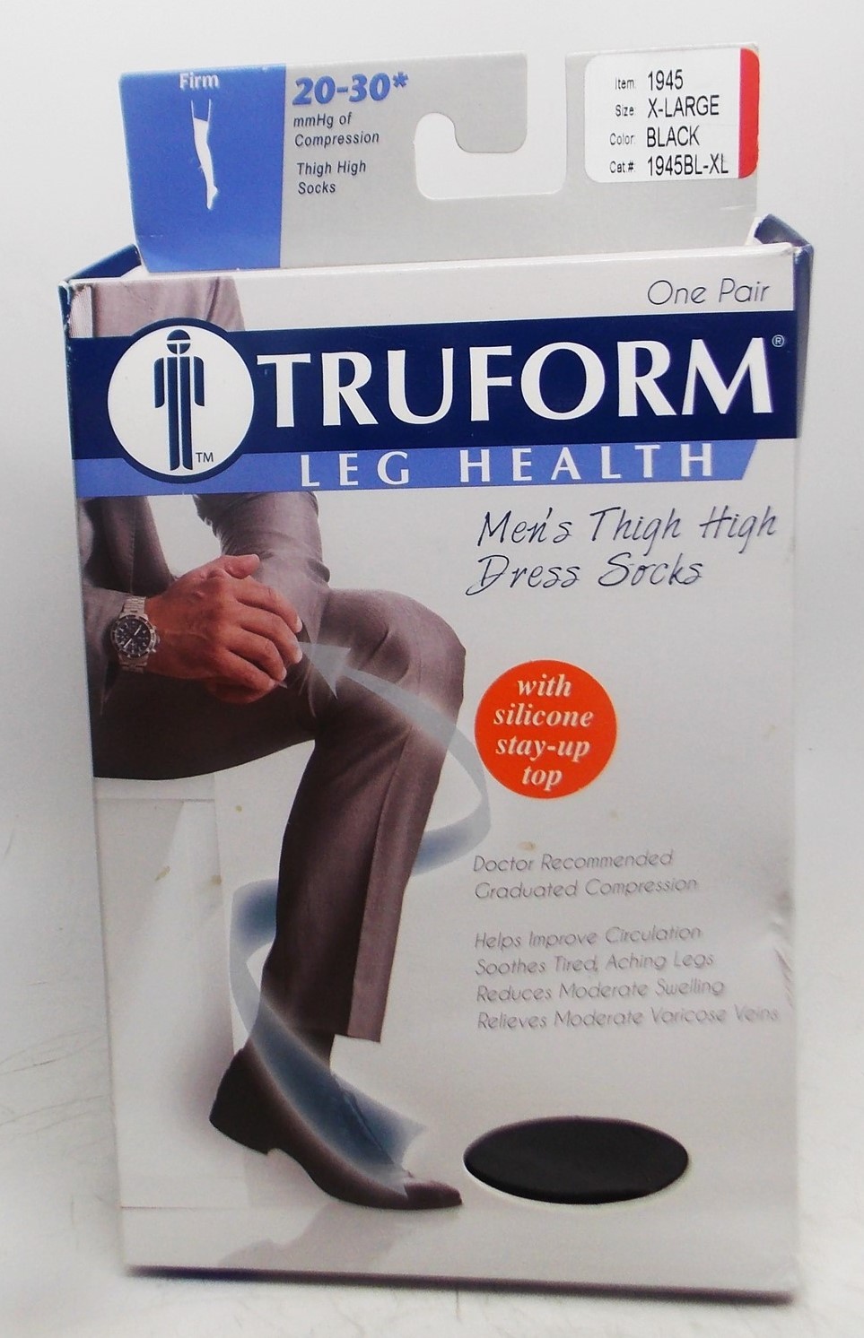 Truform Leg Health ~ Men's Thigh High Dress Socks ~ XL Black 20-30