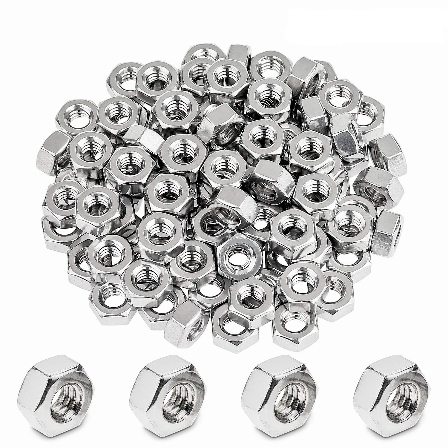 100 Pieces 1/4"-20 Stainless Hex Nut, Stainless Steel (304) 18-8 Nuts