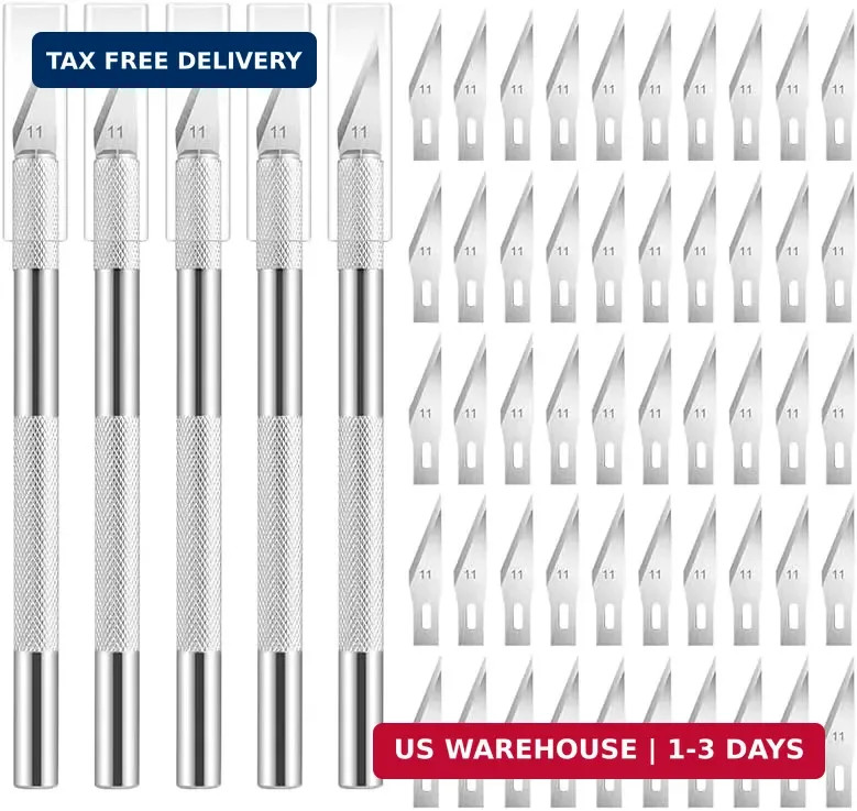 5PCS Craft Knife Hobby Knife Includes 50PCS Spare Exacto Knife Blades #11, Preci