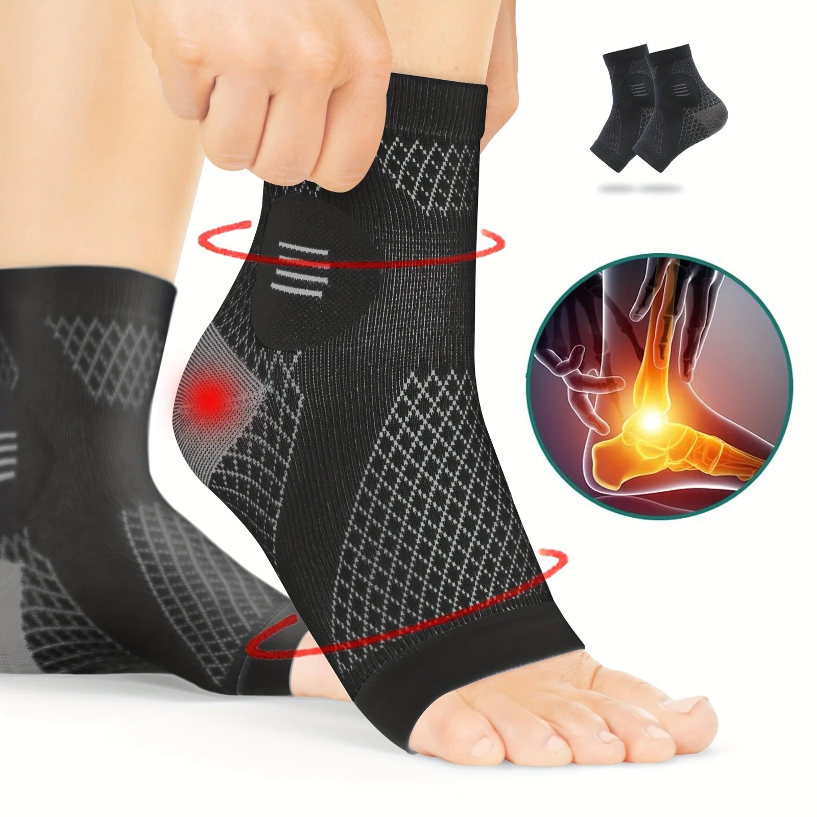 1 Pair Ankle Compression Socks Foot Sleeve Arch Support Open Toe Plantar Fasciit