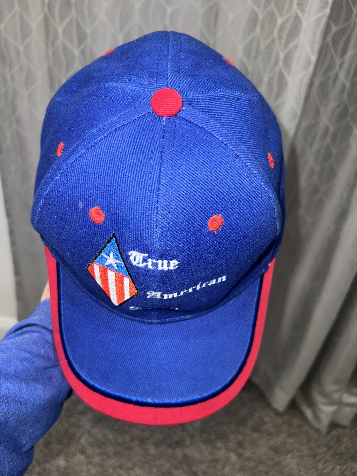 True American Spirit Blue Cap Hat w/Red White Blue Accents and Diamond flag Adj