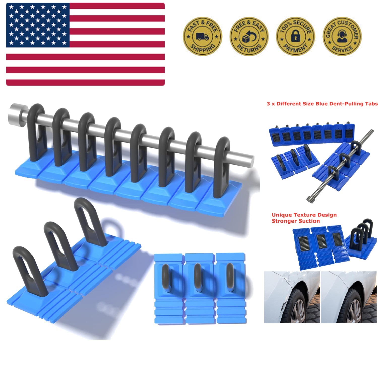 Paintless Dent Repair Tool Car Dent Puller Kit Heavy Duty Auto Body Dent Remo...