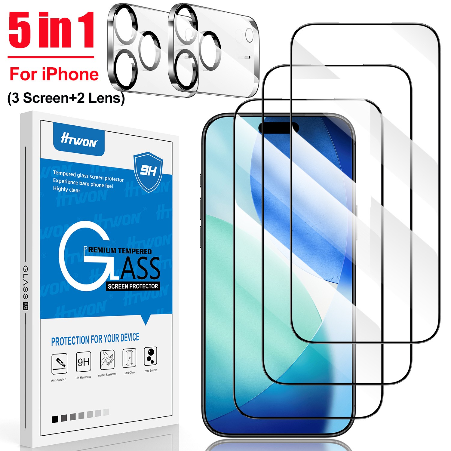 5-Pack iPhone 17 Series Screen & Lens Protectors - Tempered Glass Full Coverage