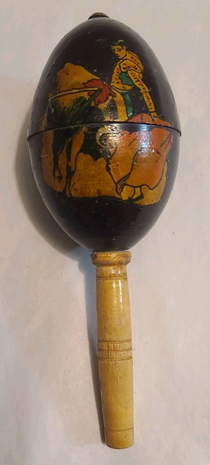 Vintage Maraca Hand Painted of Spanish bullfighter Wooden handle