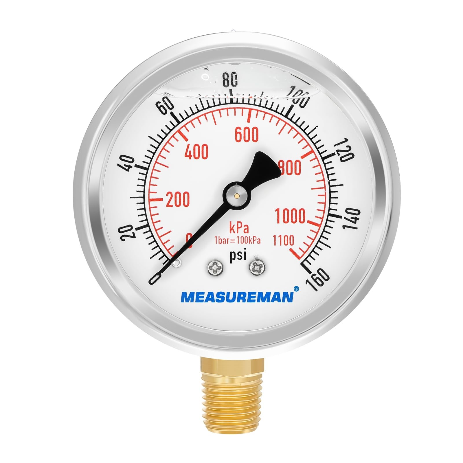MEASUREMAN 2-1/2inch Dial Size, Oil Filled Pressure Gauge, 2-1/2 inch