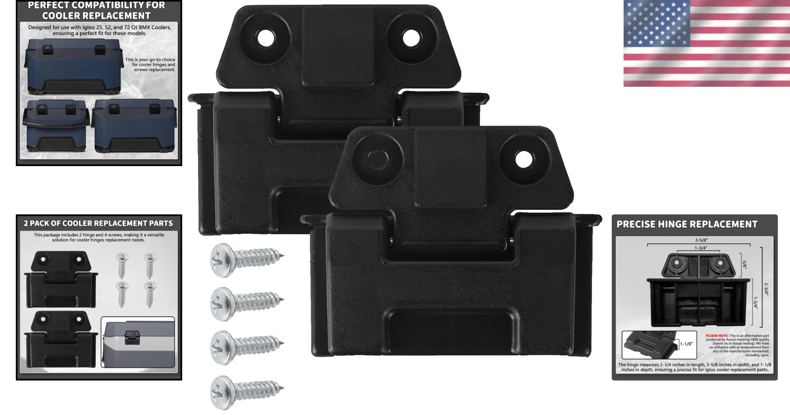 Essential Replacement Parts: Igloo Cooler Hinge Set for 25, 52, 72 Qt Models