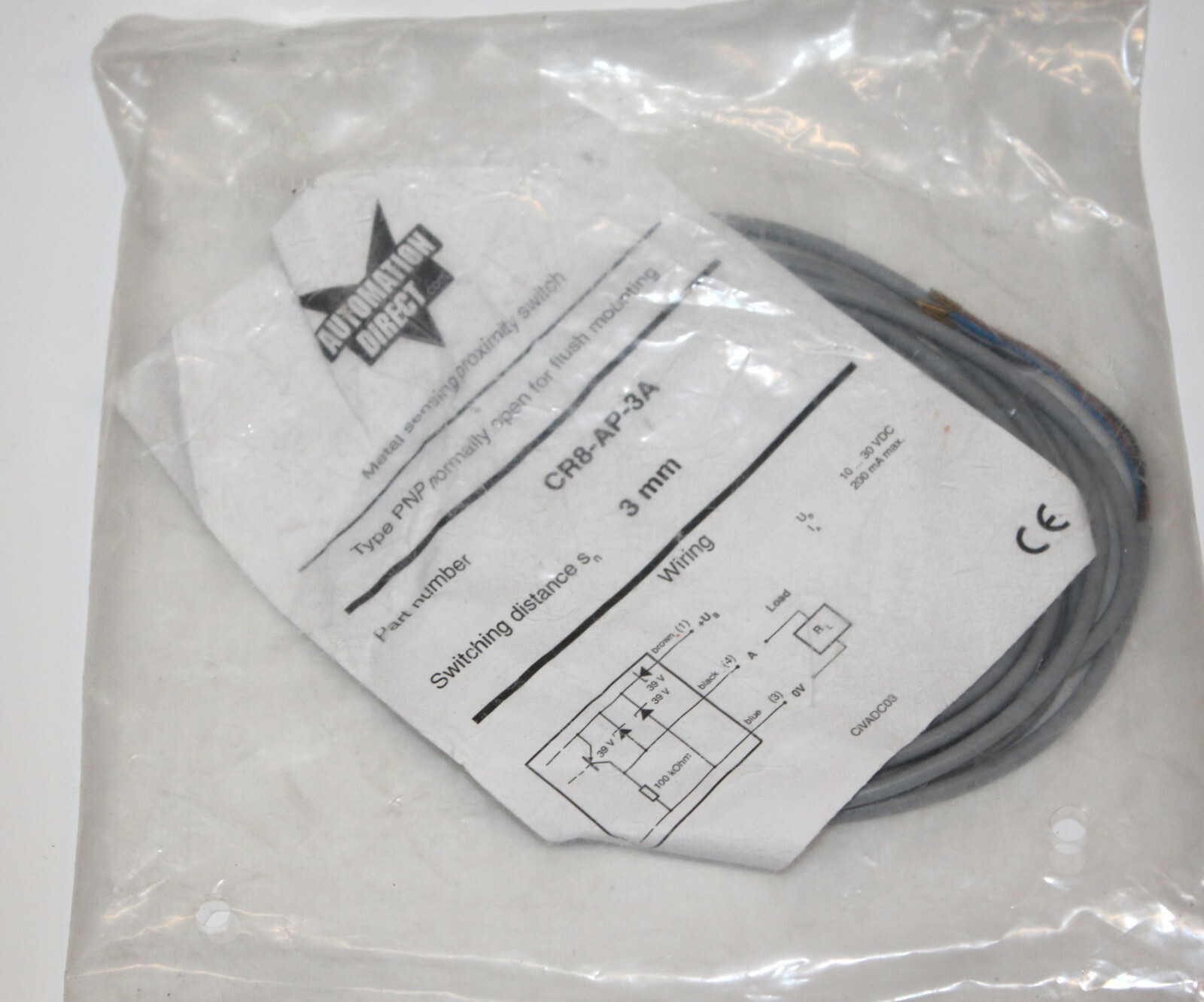 AUTOMATION DIRECT CR8-AP-3A Inductive Proximity Sensor: Rectangular, 3mm Range