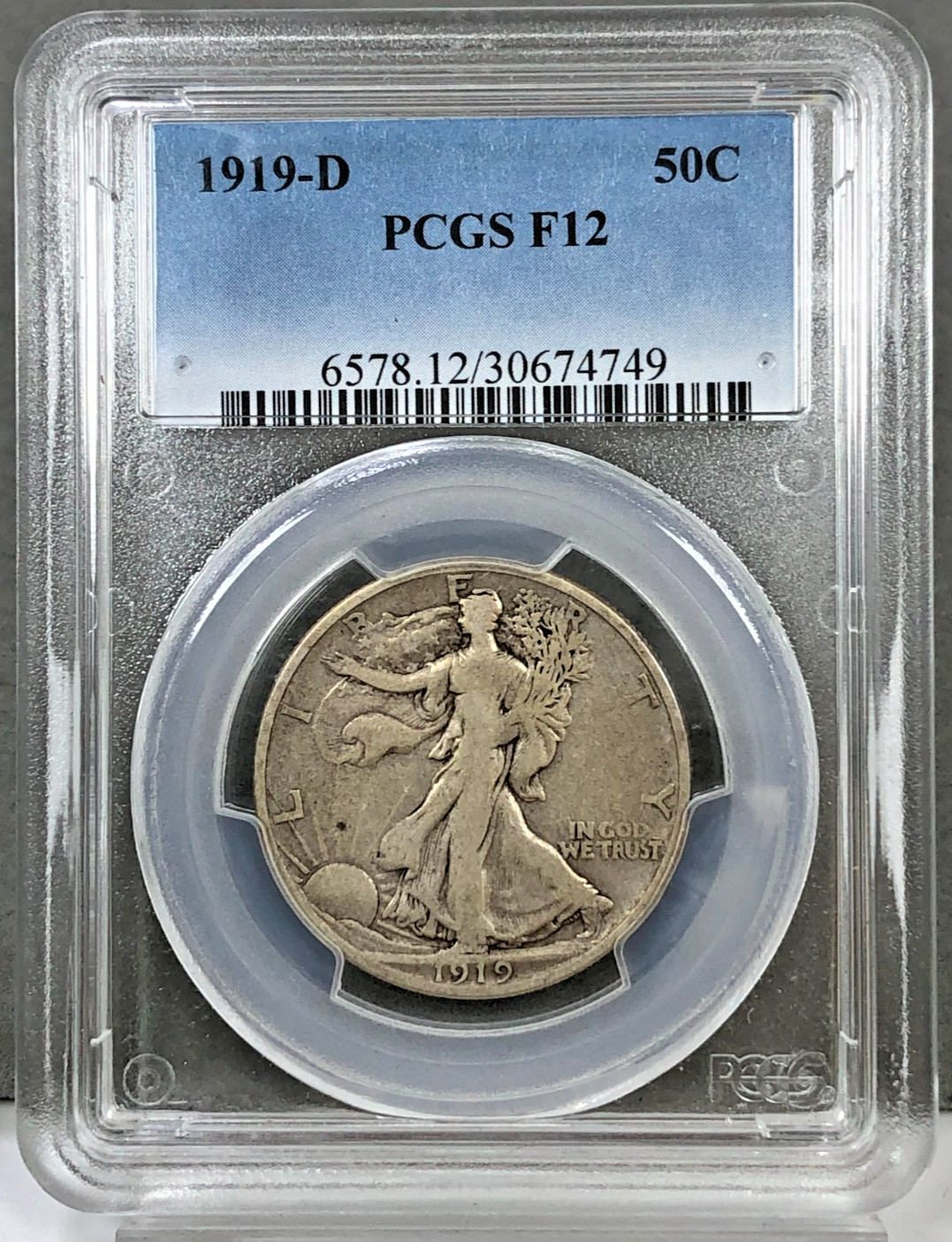 1919-D U.S. 50c Walking Liberty Half Dollar PCGS F12