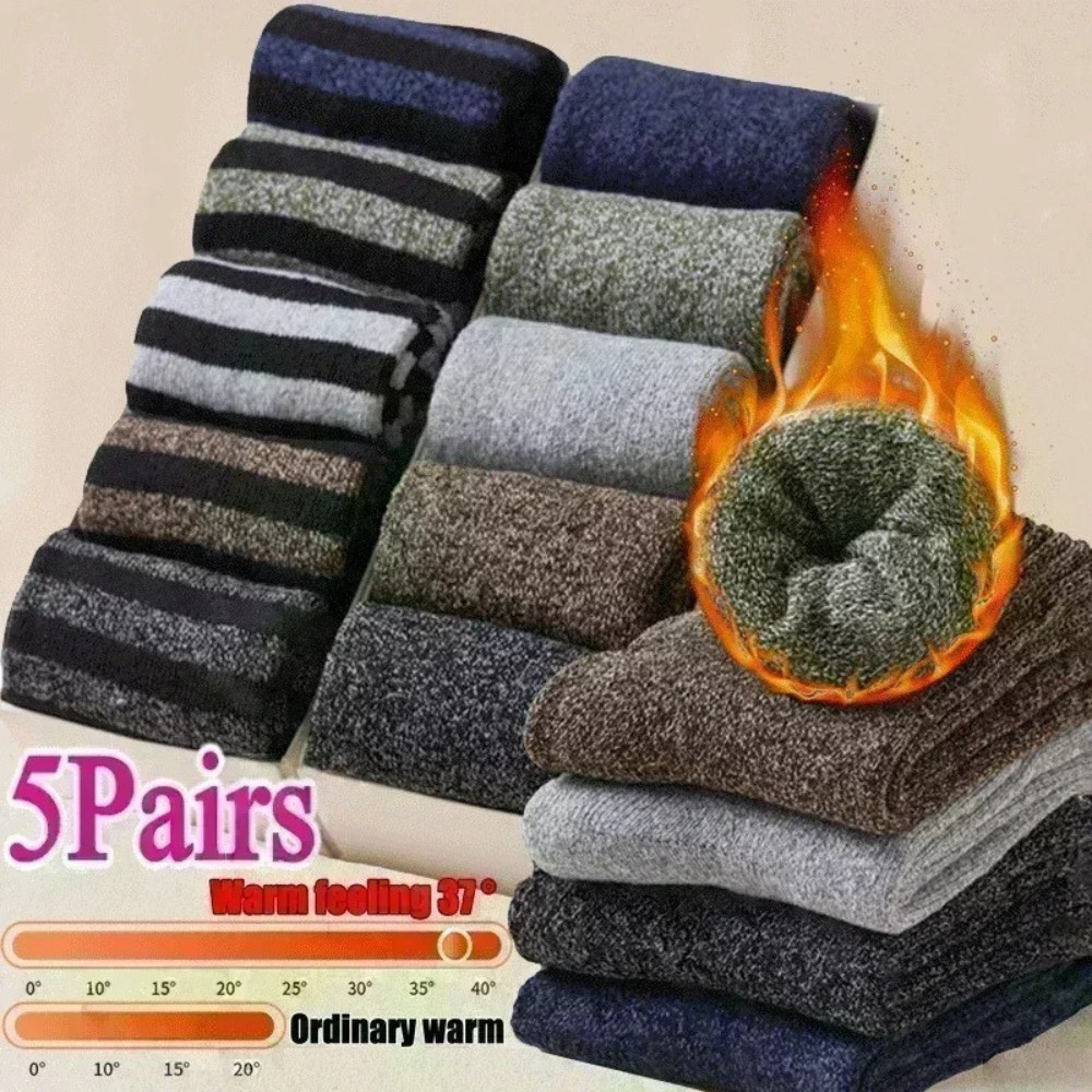 5Pairs Winter Men's Merino Wool Socks Super Thick Warm High Quality Harajuku Ret
