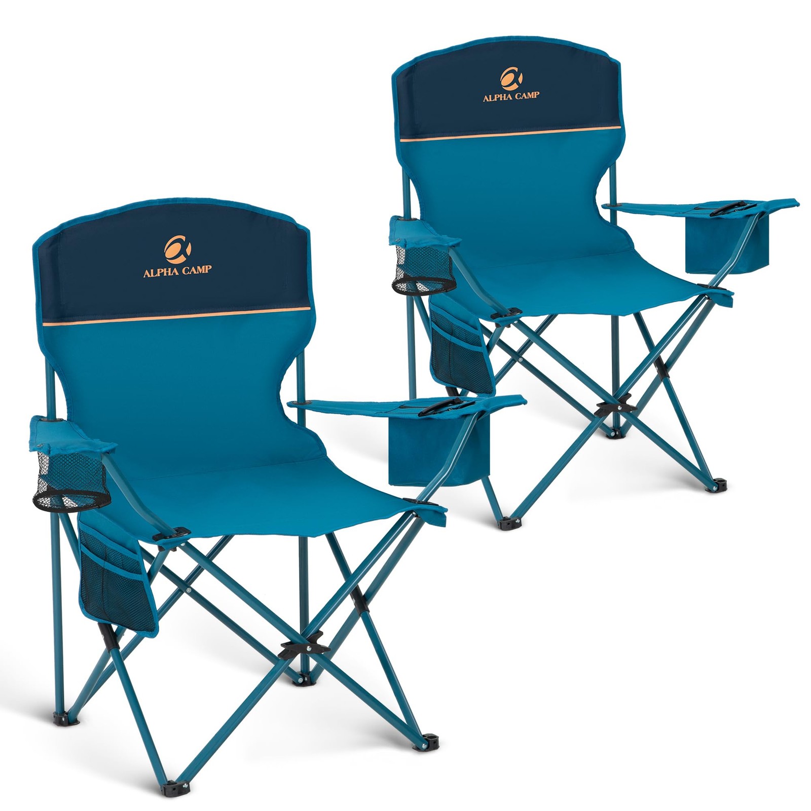 2 Pack Portable Folding Camping Chairs, Blue, 350 lb Support