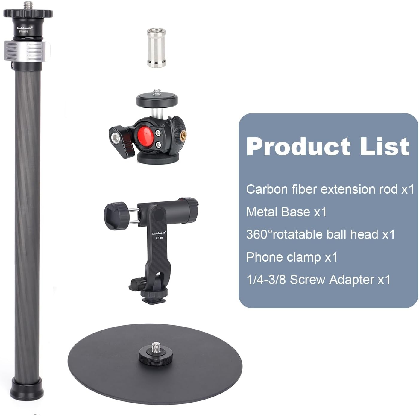 Koolehaoda Tripod Stand Extendable Monopod Carbon Fiber Pole with Round Base