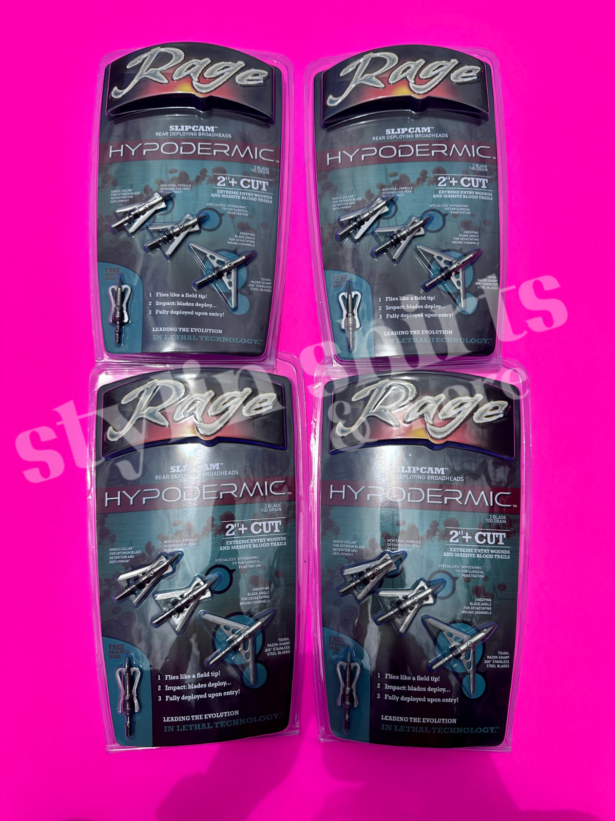 4 pack RAGE Slipcam PRACTICE POINT HYPODERMIC 2" cut 2 blade broadhead 100 grain