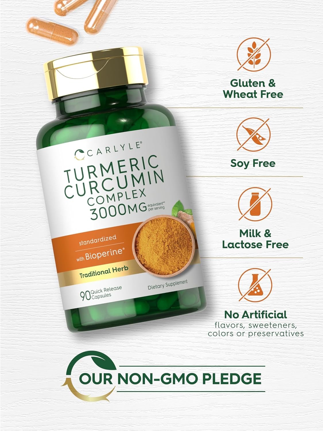 Tumeric Curcumin Max Potency and Ginger Complex 3000 mg, 120 Softgels by Carlyle