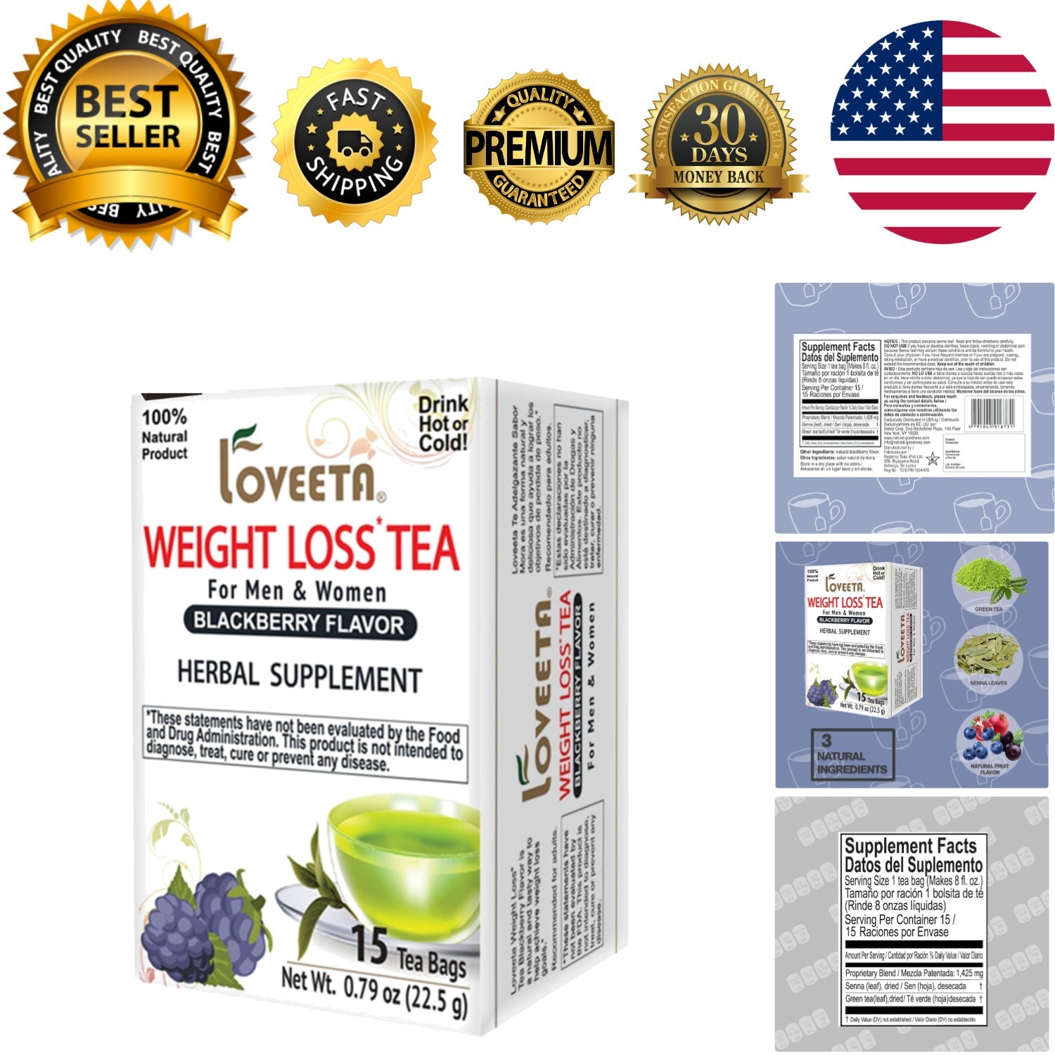 Delicious Blackberry Tea for Weight Loss - 15 Bags, 100% Natural & Sugar Free