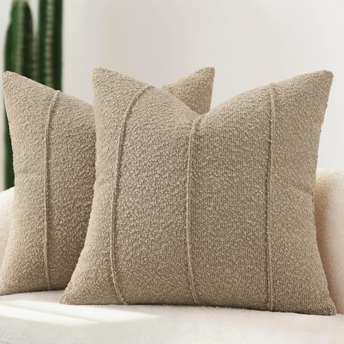 Textured Boucle Throw Pillow Covers 18x18 Pack of 18" x 18" (Pack of 2) Taupe